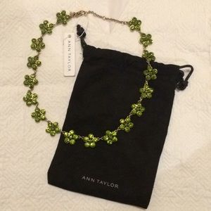 NWT Ann Taylor green gold rhinestone gem necklace
